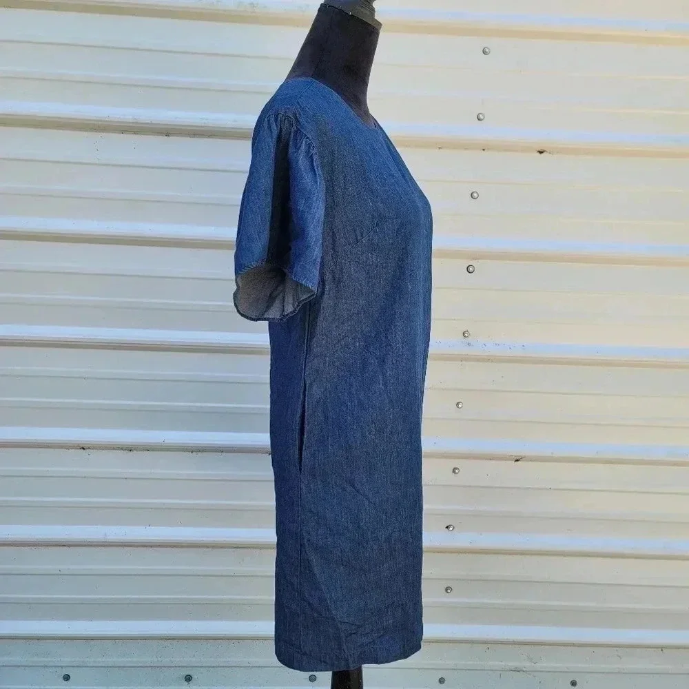 NWT $56 Westport Women's Sz XS Denim Soft Shift Breathable Boat Neck Blue Dress